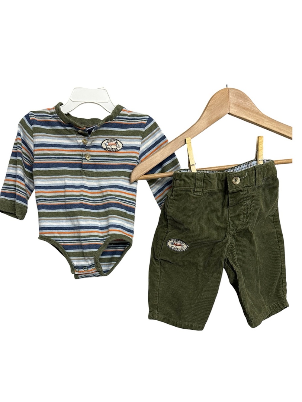 Koala Kids Striped Fishing Themed Baby Onesie and Matching Pants Set-Size 6-9M